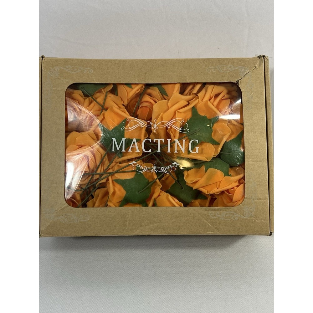 Artificial Rose Flowers 54 Pc Real Touch Fake Flowers with Stem Orange Faux Foam